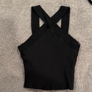 Zara Black Cross-Back Ribbed Crop Top